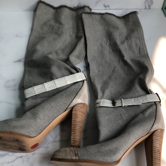 Reed Krakoff Made in Italy Gray Linen Long Boots Size 40 (US Size 9) - Picture 5 of 16
